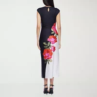 Premier Amour Womens Sleeveless Floral Midi Sheath Dress