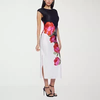 Premier Amour Womens Sleeveless Floral Midi Sheath Dress