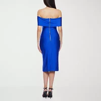 Premier Amour Womens Off The Shoulder Short Sleeve Midi Sheath Dress