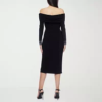 Premier Amour Womens Off The Shoulder Long Sleeve Midi Sheath Dress