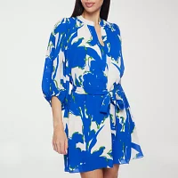 Premier Amour Womens 3/4 Sleeve Floral Fit + Flare Dress