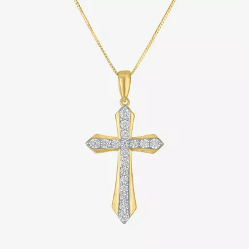 (G-H Womens 1/3 CT. T.W. Lab Grown White Diamond 10K Gold Cross Pendant Necklaces