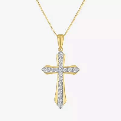(G-H Womens 1/3 CT. T.W. Lab Grown White Diamond 10K Gold Cross Pendant Necklaces