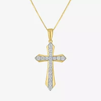 (G-H Womens 1/3 CT. T.W. Lab Grown White Diamond 10K Gold Cross Pendant Necklaces