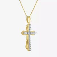 (G-H Womens 1/3 CT. T.W. Lab Grown White Diamond 10K Gold Cross Pendant Necklaces