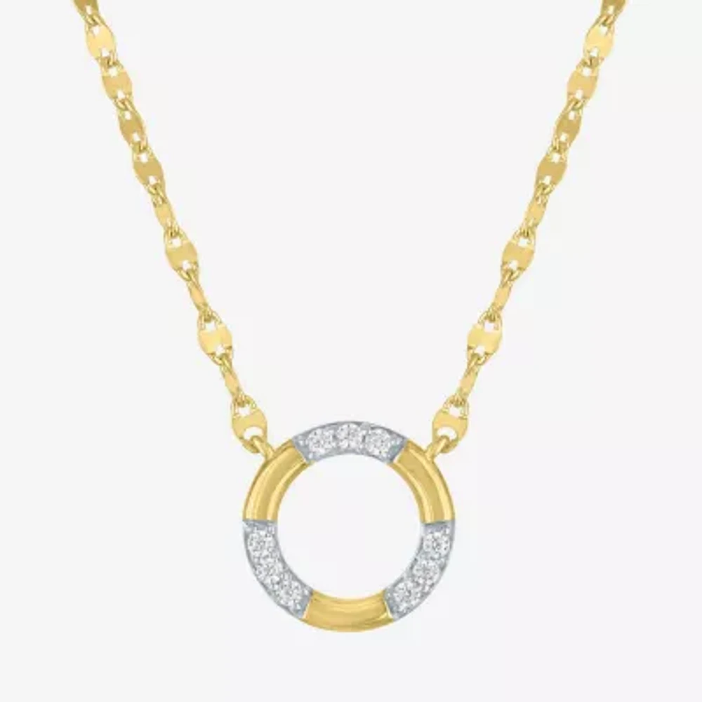(G-H/ I1-I2) Womens 1/10 CT. T.W. Lab Grown White Diamond 14K Gold Over Silver Sterling Silver Circle Pendant Necklaces