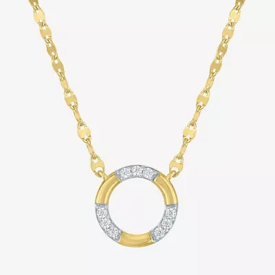 (G-H/ I1-I2) Womens 1/10 CT. T.W. Lab Grown White Diamond 14K Gold Over Silver Sterling Silver Circle Pendant Necklace