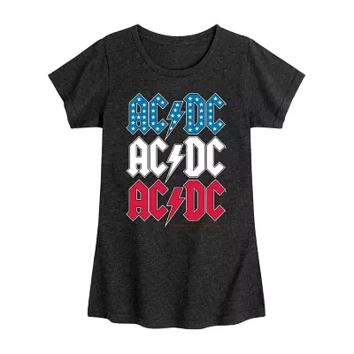 Big Girls Ac/Dc Usa Crew Neck Short Sleeve AC/DC T-Shirt