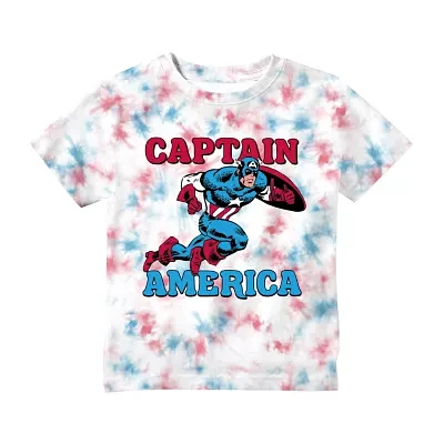 Disney Collection Little & Big Boys Crew Neck Short Sleeve Captain America Graphic T-Shirt