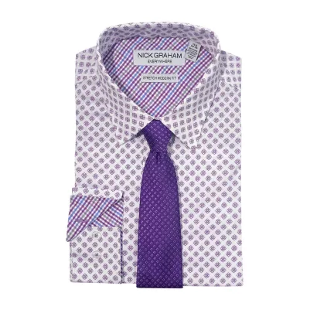 Nick Graham Shirt And Tie Set Mens Spread Collar Long Sleeve +