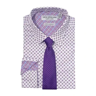 Nick Graham Shirt And Tie Set Mens Spread Collar Long Sleeve +