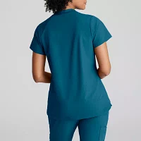 Barco One Bot216 Flux 2-Pocket Banded Zip Collar Womens Plus Tall High Neck Short Sleeve Wrinkle Resistant Scrub Tops