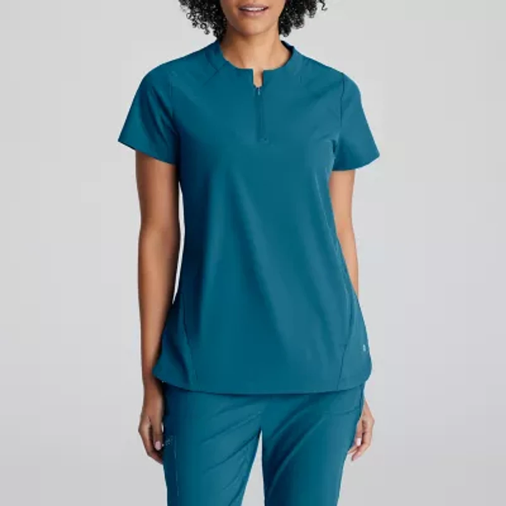 Barco One Bot216 Flux 2-Pocket Banded Zip Collar Womens Plus Tall High Neck Wrinkle Resistant Short Sleeve Scrub Top