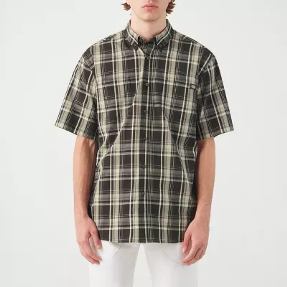 Dickies Flex Mens Relaxed Fit Short Sleeve Plaid Button-Down Shirt