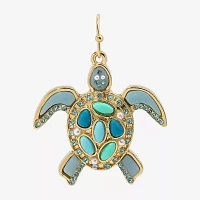 Bijoux Bar Gold Tone Turtle Blue Glass Simulated Pearl Drop Earrings