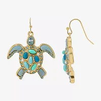 Bijoux Bar Gold Tone Turtle Blue Glass Simulated Pearl Drop Earrings