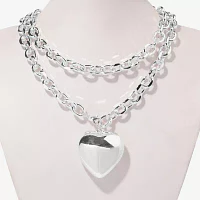 Bijoux Bar Silver Tone Womens Zinc Heart Pendant Necklaces