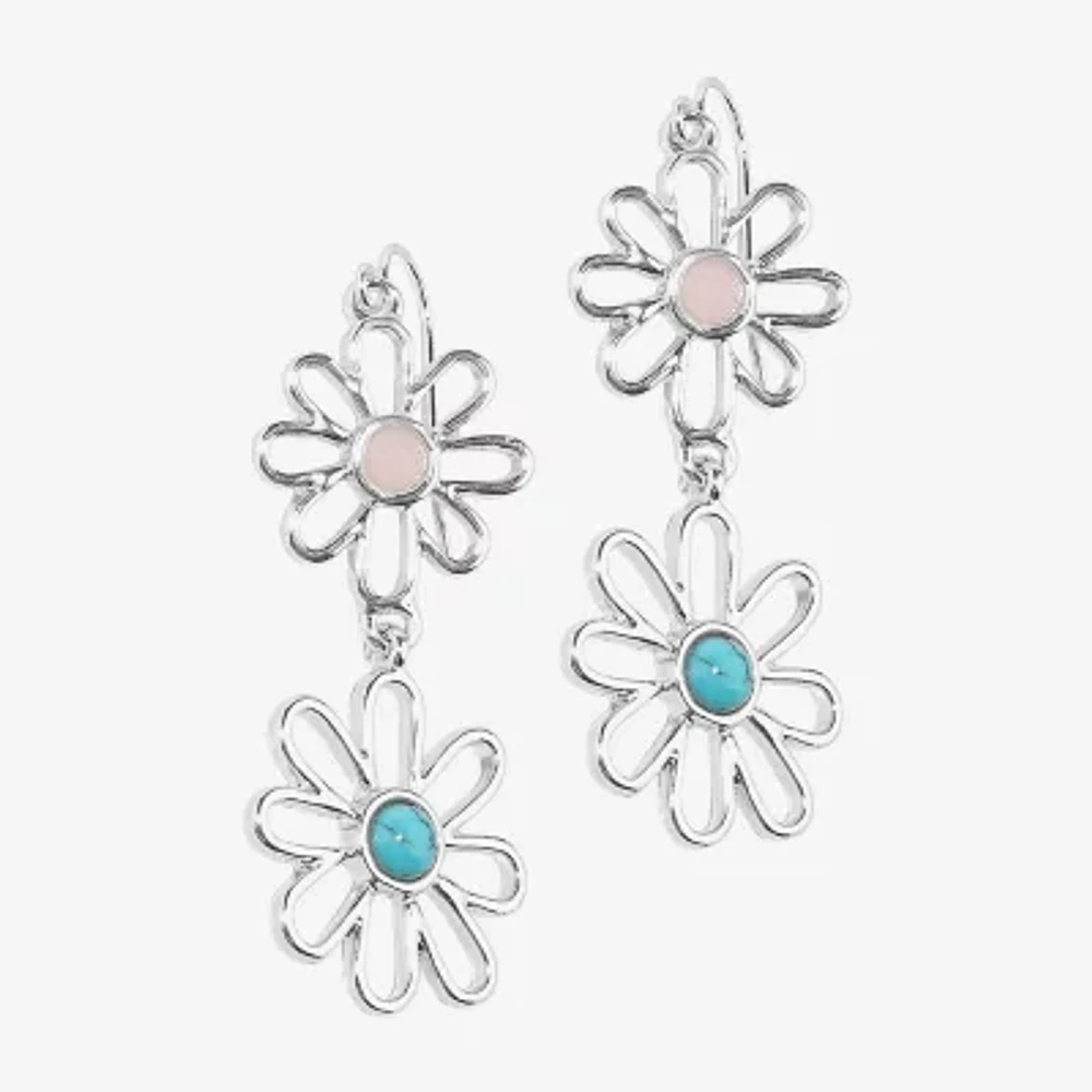 Bijoux Bar Delicates Silver Tone Stone Flower Drop Earrings