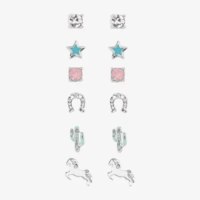 Bijoux Bar Delicates Silver Tone Western 6 Pair Crystal Star Earring Set