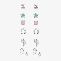 Bijoux Bar Delicates Silver Tone Western 6 Pair Crystal Star Earring Set