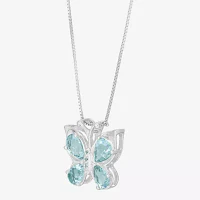Aquamarine & Diamond-Accent Butterfly Pendant Necklace
