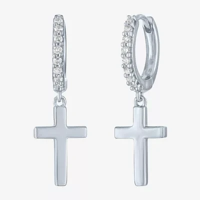 Diamond Addiction (G-H / I1-I2) 1/10 CT. T.W. Lab Grown White Diamond Sterling Silver 22mm Cross Hoop Earrings