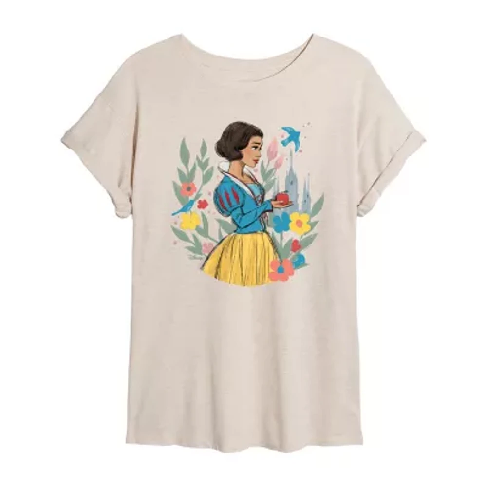 Juniors Snow White Tee Womens Crew Neck Short Sleeve Graphic T-Shirt