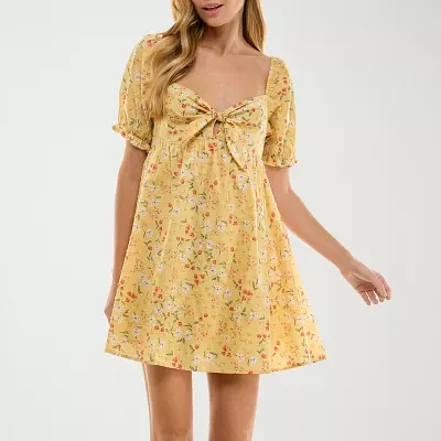 City Triangle Womens Short Sleeve Floral Fit + Flare Dress Juniors