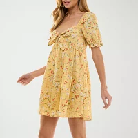 City Triangle Womens Short Sleeve Floral Fit + Flare Dress Juniors