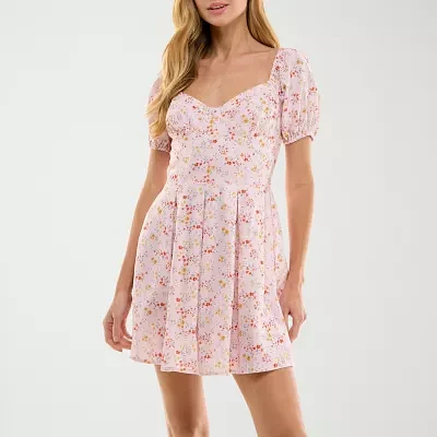 City Triangle Womens Short Sleeve Floral Fit + Flare Dress Juniors