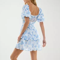 Trixxi Womens Short Sleeve Floral Fit + Flare Dress Juniors