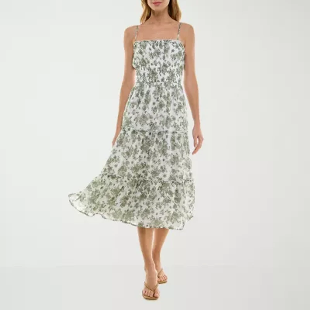 Trixxi Womens Floral Midi A-Line Dress Juniors