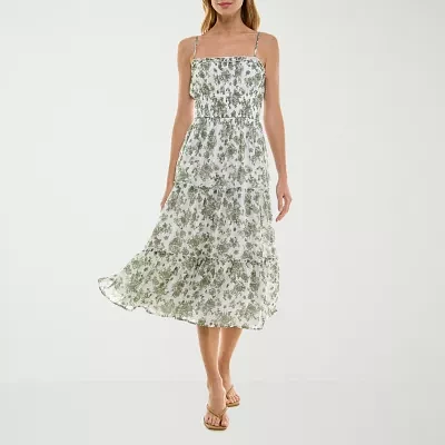 Trixxi Womens Floral Midi A-Line Dress Juniors