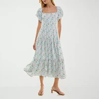 Trixxi Womens Short Sleeve Floral Midi A-Line Dress Juniors