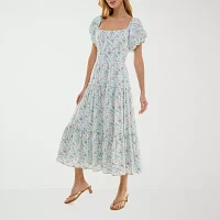 Trixxi Womens Short Sleeve Floral Midi A-Line Dress Juniors