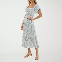 Trixxi Womens Short Sleeve Floral Midi A-Line Dress Juniors