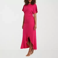 London Style Womens Short Sleeve Midi Fit + Flare Dress