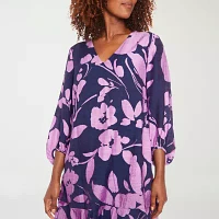 London Style Womens 3/4 Sleeve Floral Shift Dress