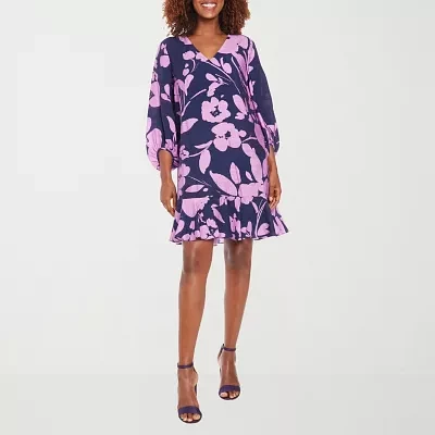 London Style Womens 3/4 Sleeve Floral Shift Dress