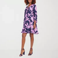 London Style Womens 3/4 Sleeve Floral Shift Dress