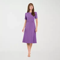 London Style Womens Short Sleeve Midi Fit + Flare Dress