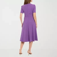 London Style Womens Short Sleeve Midi Fit + Flare Dress