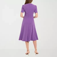 London Style Womens Short Sleeve Midi Fit + Flare Dress