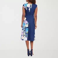 London Style Womens Sleeveless Floral Fit + Flare Dress