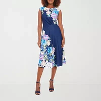 London Style Womens Sleeveless Floral Fit + Flare Dress