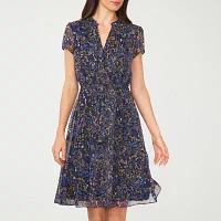 MSK Womens Short Sleeve Floral Shirt Dress