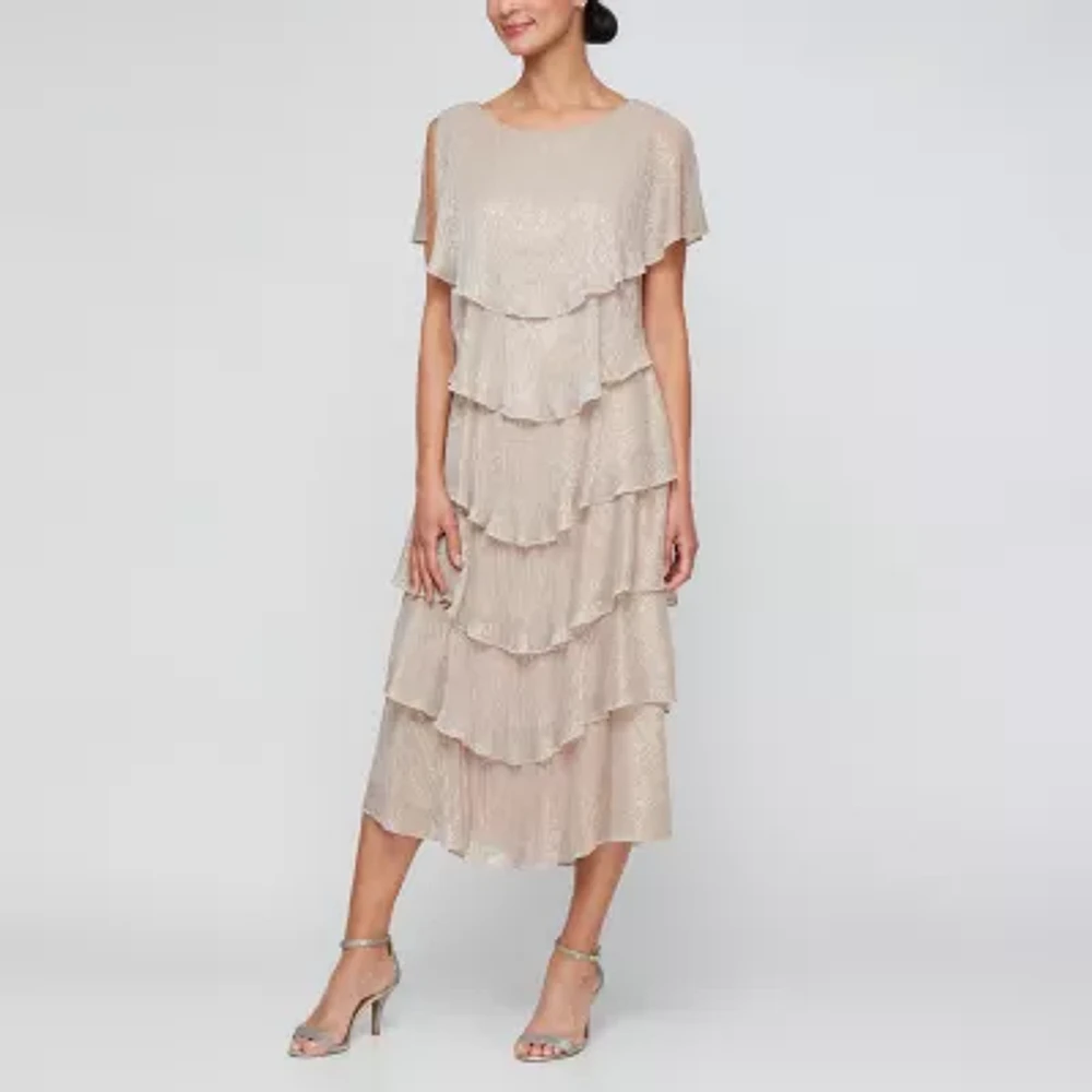 S. L. Fashions Womens Short Sleeve Midi Sheath Dress