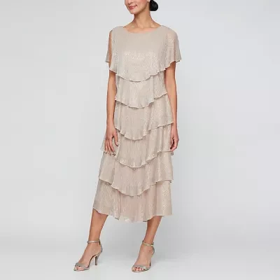 S. L. Fashions Womens Short Sleeve Midi Sheath Dress