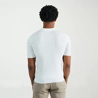 Haggar Johnny Collar Ribbed Mens Slim Fit Short Sleeve Polo Shirt