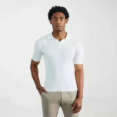 Haggar Johnny Collar Ribbed Mens Slim Fit Short Sleeve Polo Shirt
